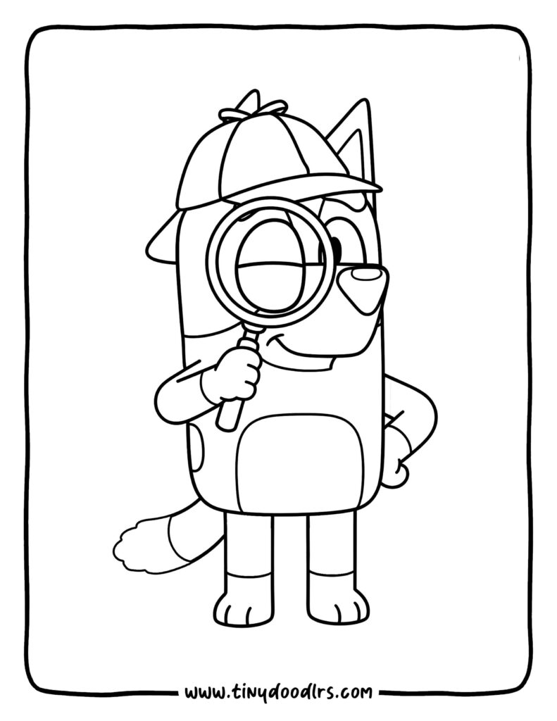 Bluey Wearing Detective Hat with Magnifying Glass