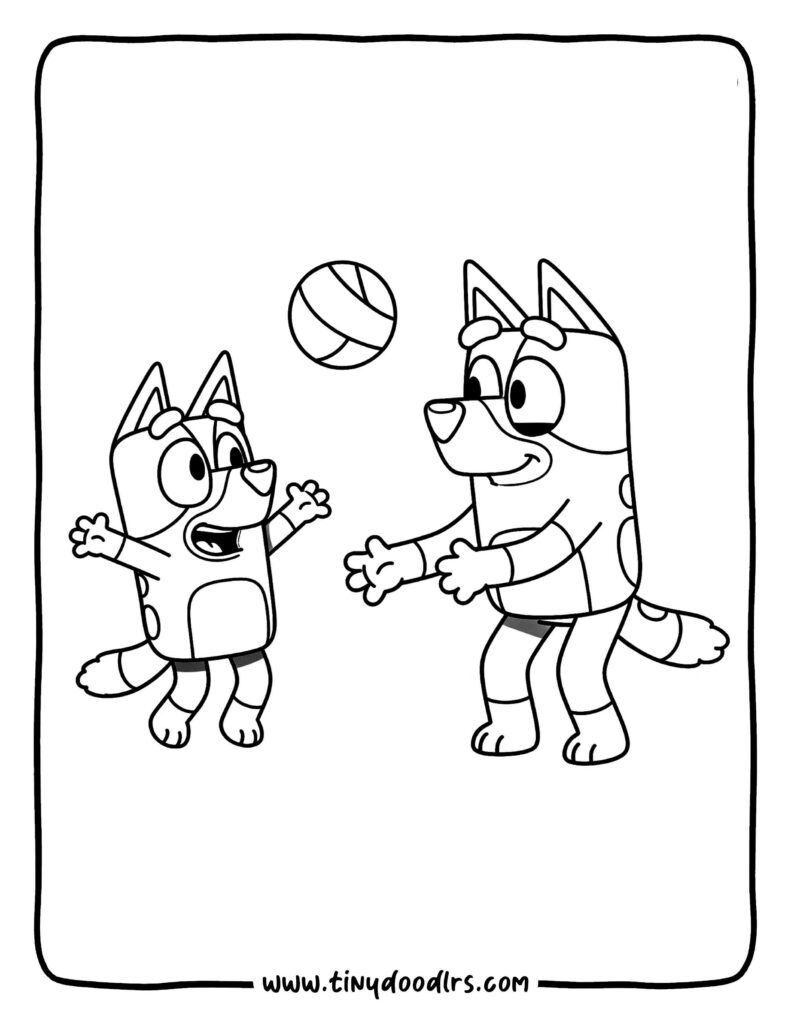 Bluey and Bingo ball play coloring sheet