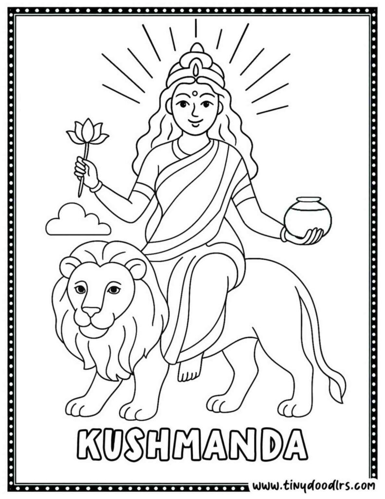 Simple Maa Kushmanda Durga drawing coloring activity for Navratri