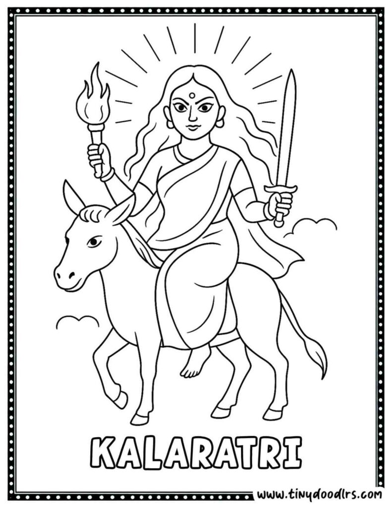 Fierce Maa Kalaratri Durga drawing coloring sheet for children