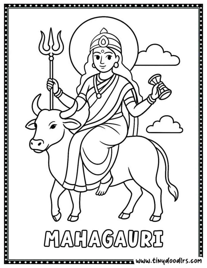 Maa Mahagauri Durga drawing coloring picture free
