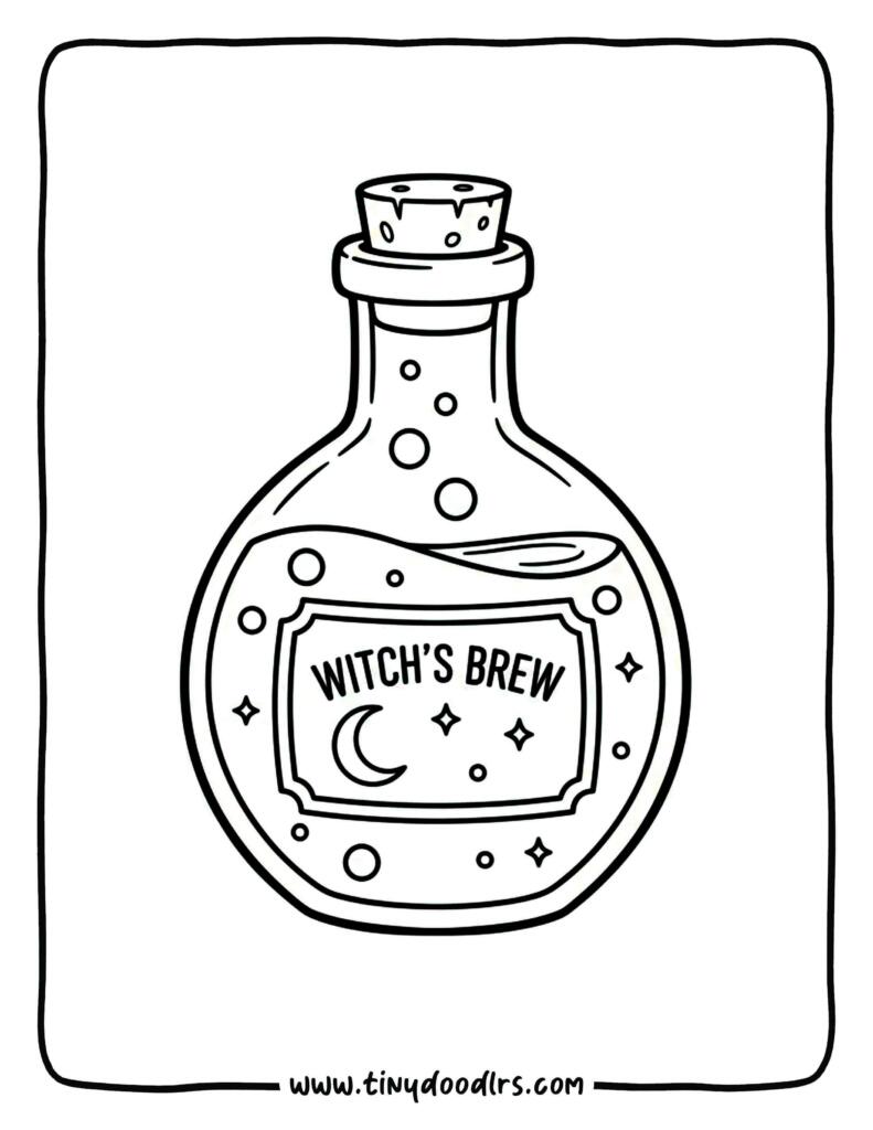 Witch’s cauldron with candy and stars – free printable halloween coloring pages for kids