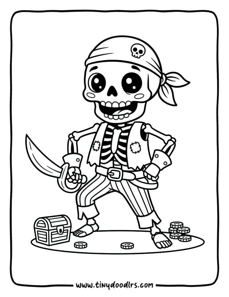 Skeleton in a pirate costume – halloween coloring pages to print for fun spooky crafts