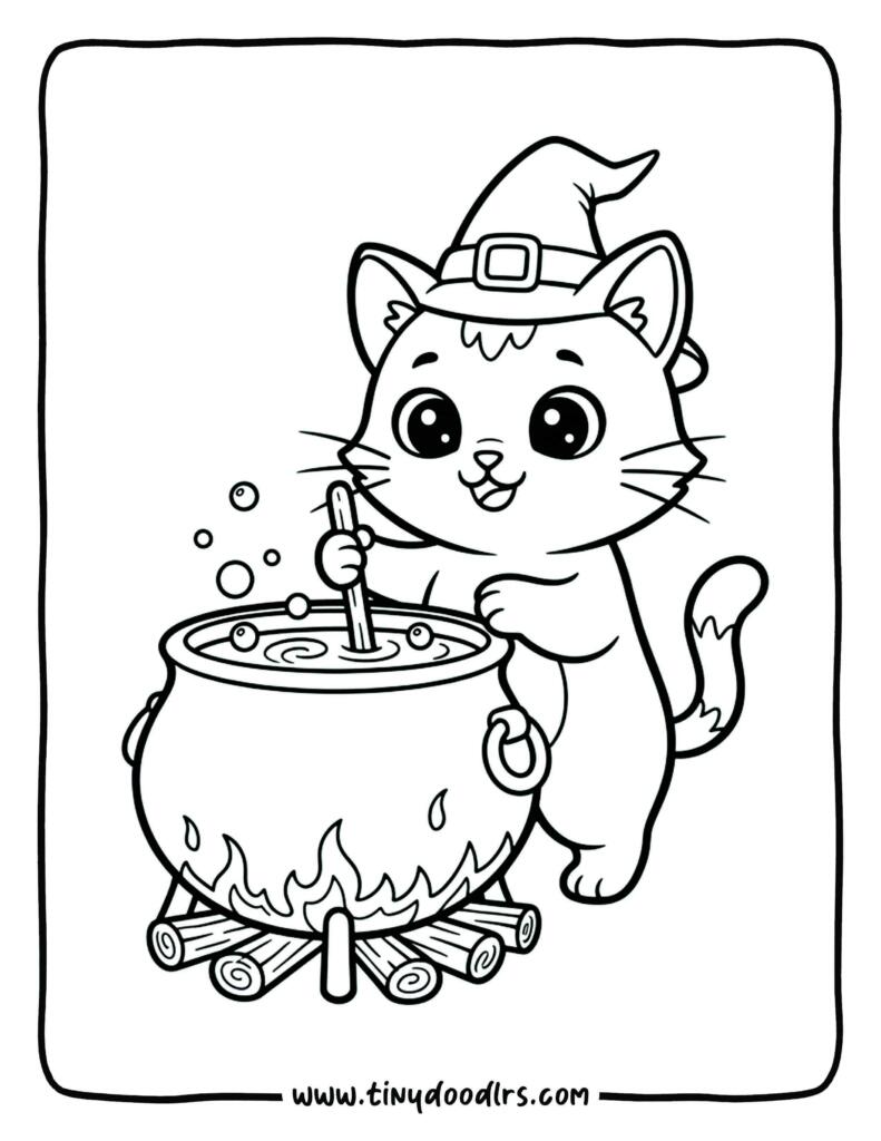 halloween witch cat coloring page