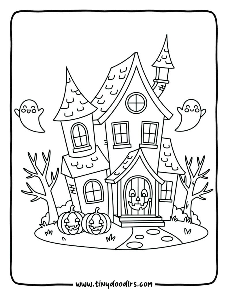 haunted house halloween coloring page