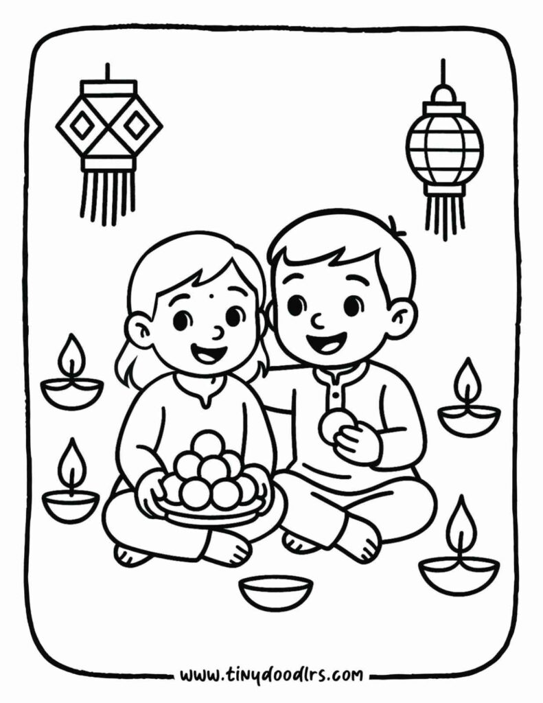 Children enjoying Diwali sweets – free printables