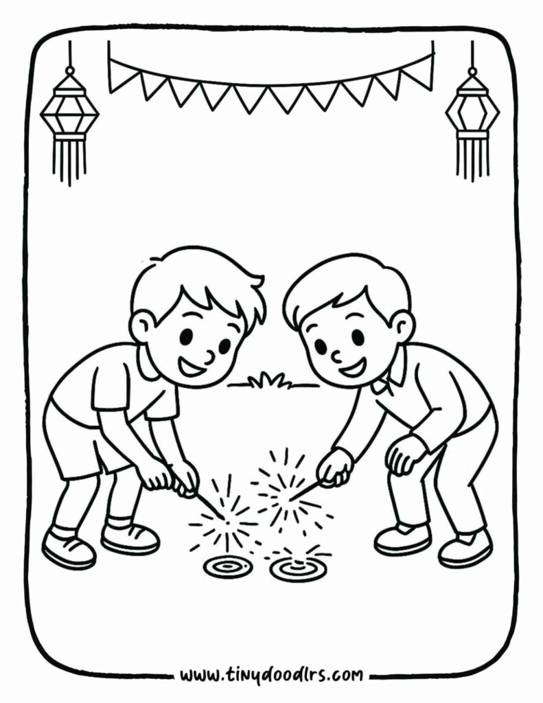 Simple Diwali drawing for coloring