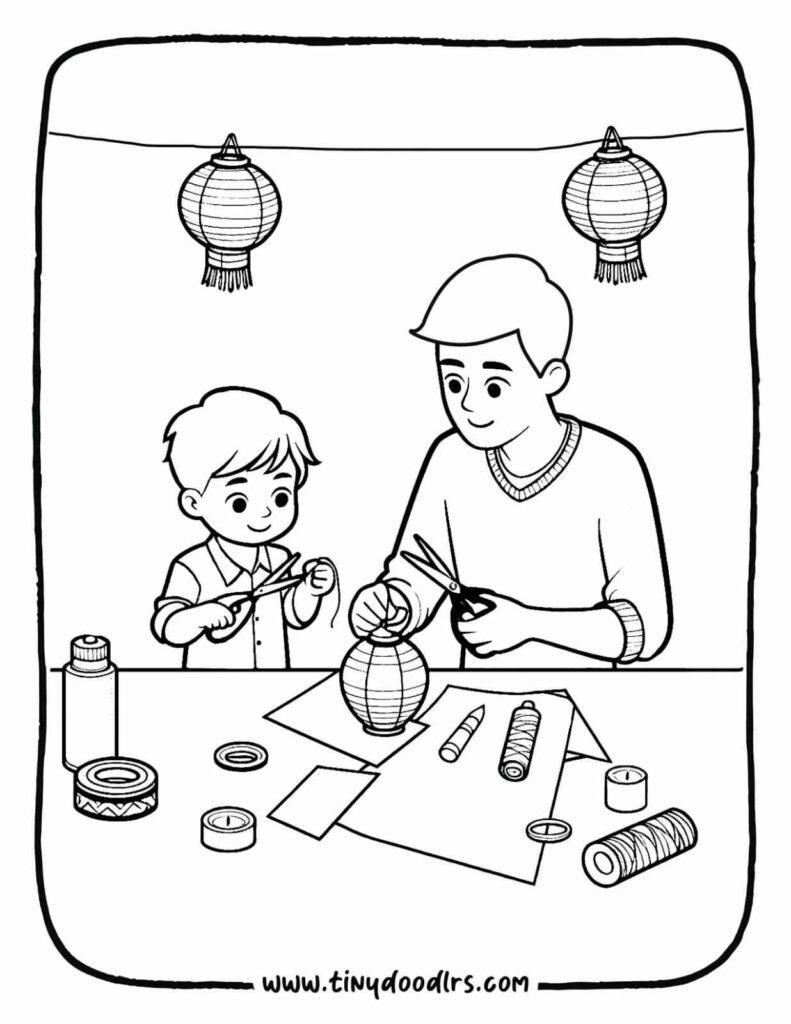 Cute paper lantern making activity – deepavali colouring printable sheet