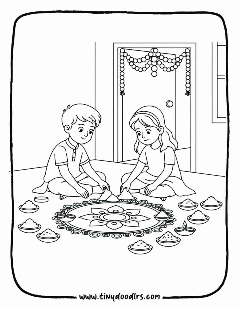 Diwali drawing easy – children creating rangoli designs