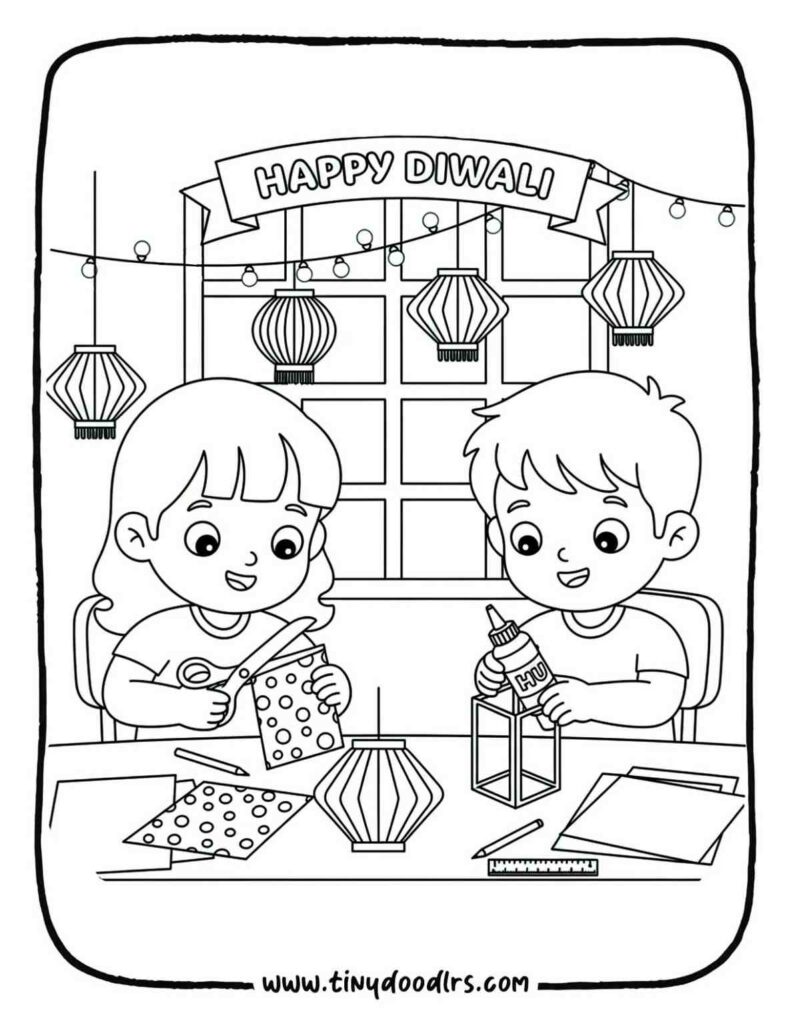 Diwali drawing – children making laterns