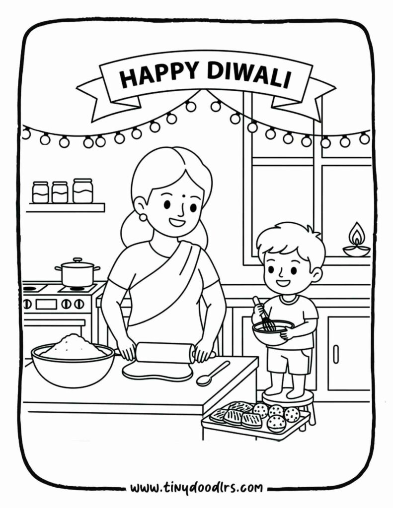 Deepavali drawing printable – festive sweet making activity