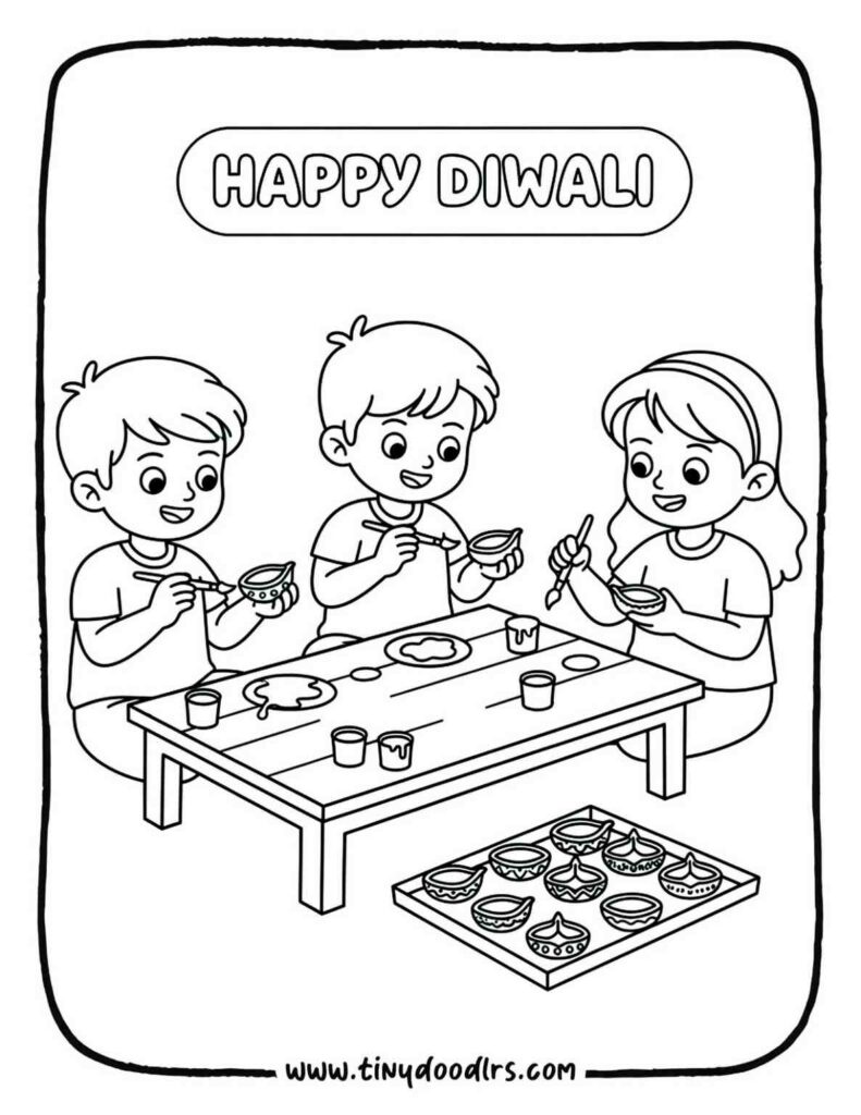 Diwali drawing – kids painting and decorating diyas