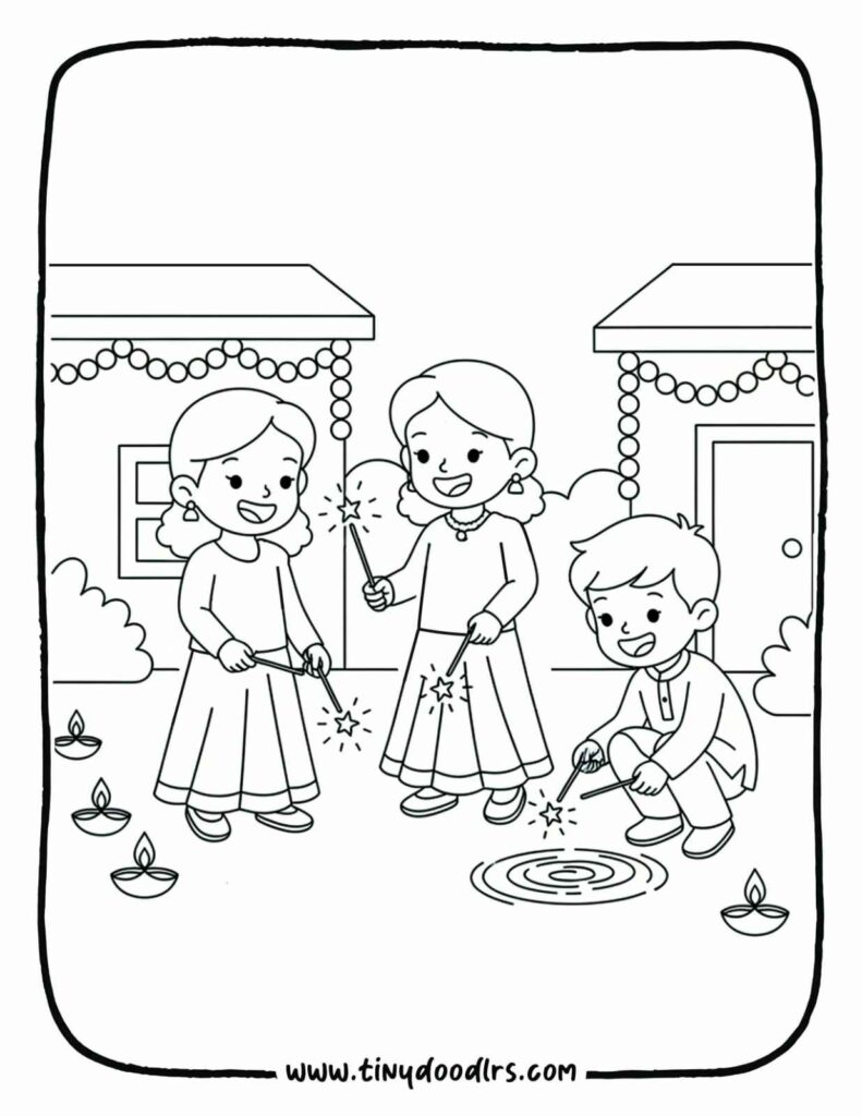 children celebrating with fireworks