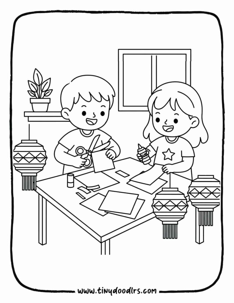 Deepavali drawing coloring sheet – kids crafting Diwali cards
