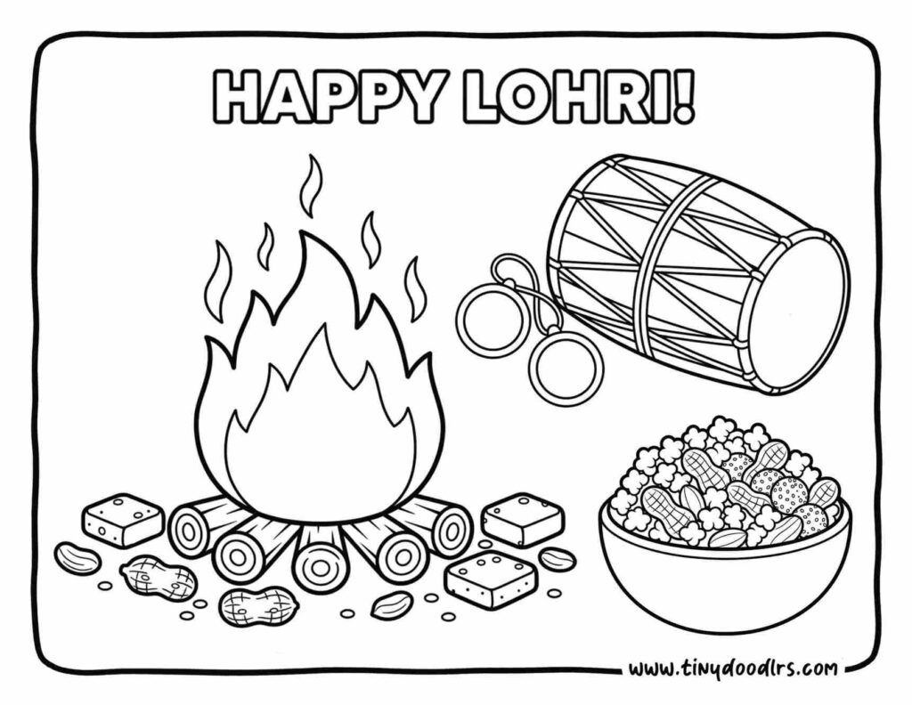 Easy Lohri Drawing for Kids Step by Step with Simple Shapes