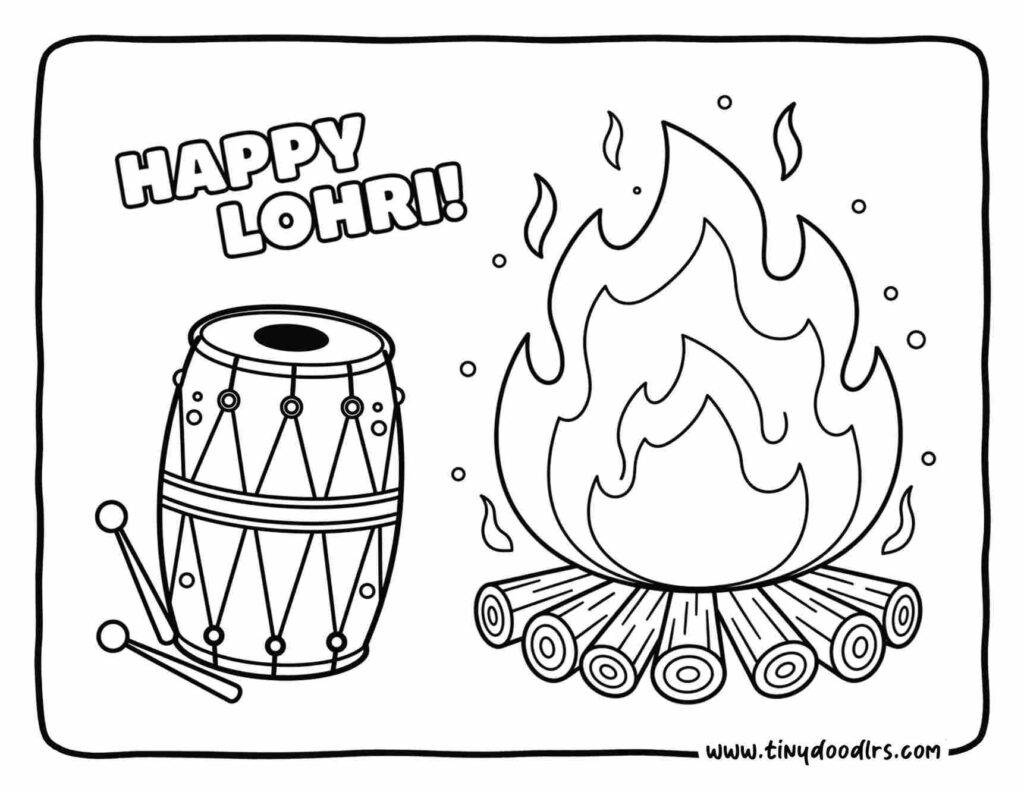 Beginner-Friendly Lohri Drawing for Kids at Home or School