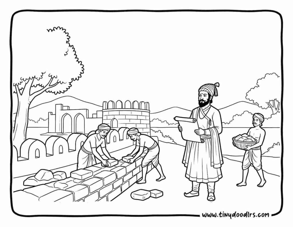 Chhatrapati Shivaji Maharaj drawing featuring famous fort