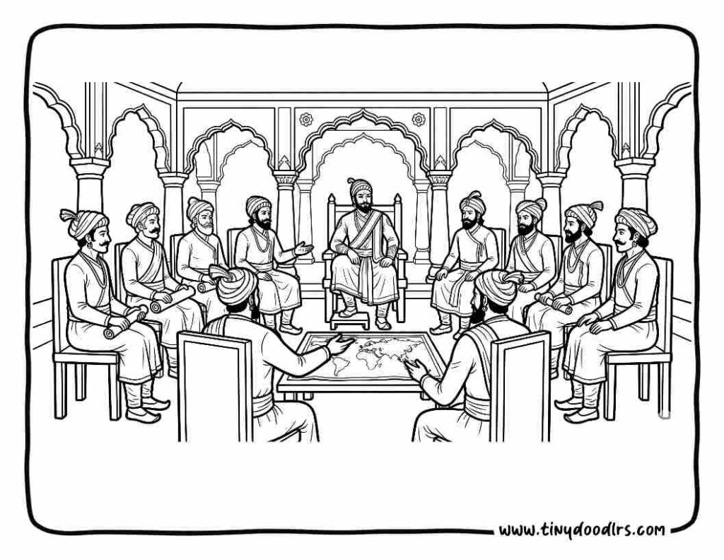 Chhatrapati Shivaji Maharaj drawing of the Ashtapradhan Mandal court
