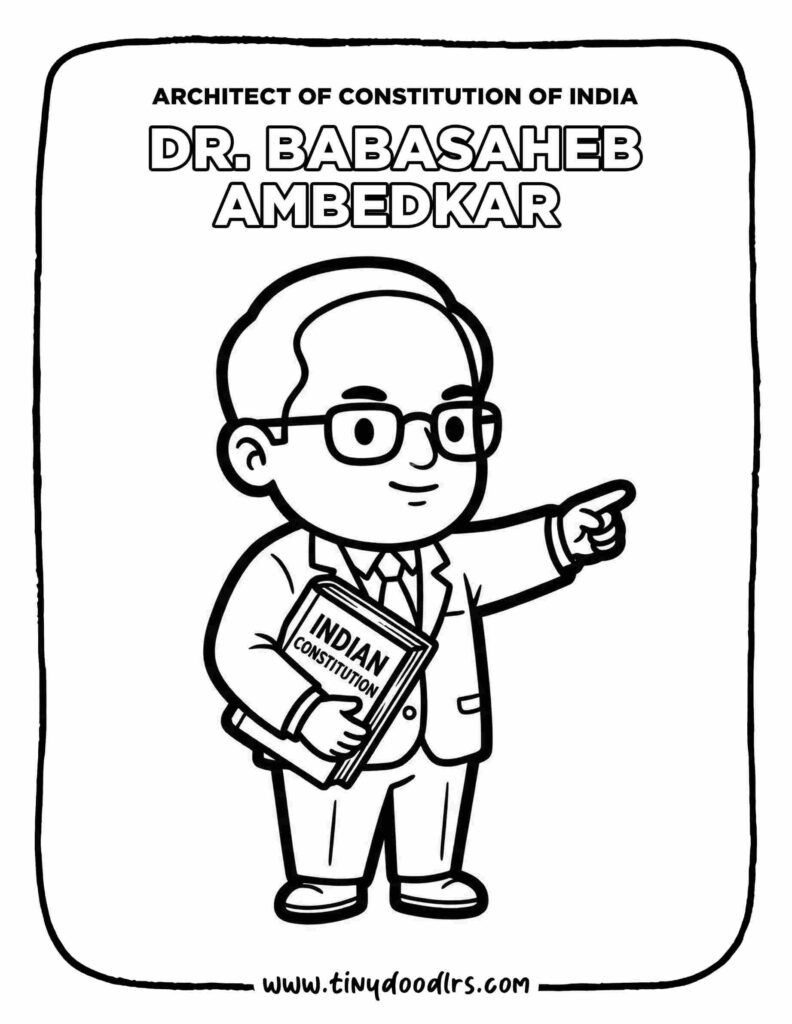 Easy India Republic Day drawing of Dr. Babasaheb Ambedkar portrait for kids coloring activity