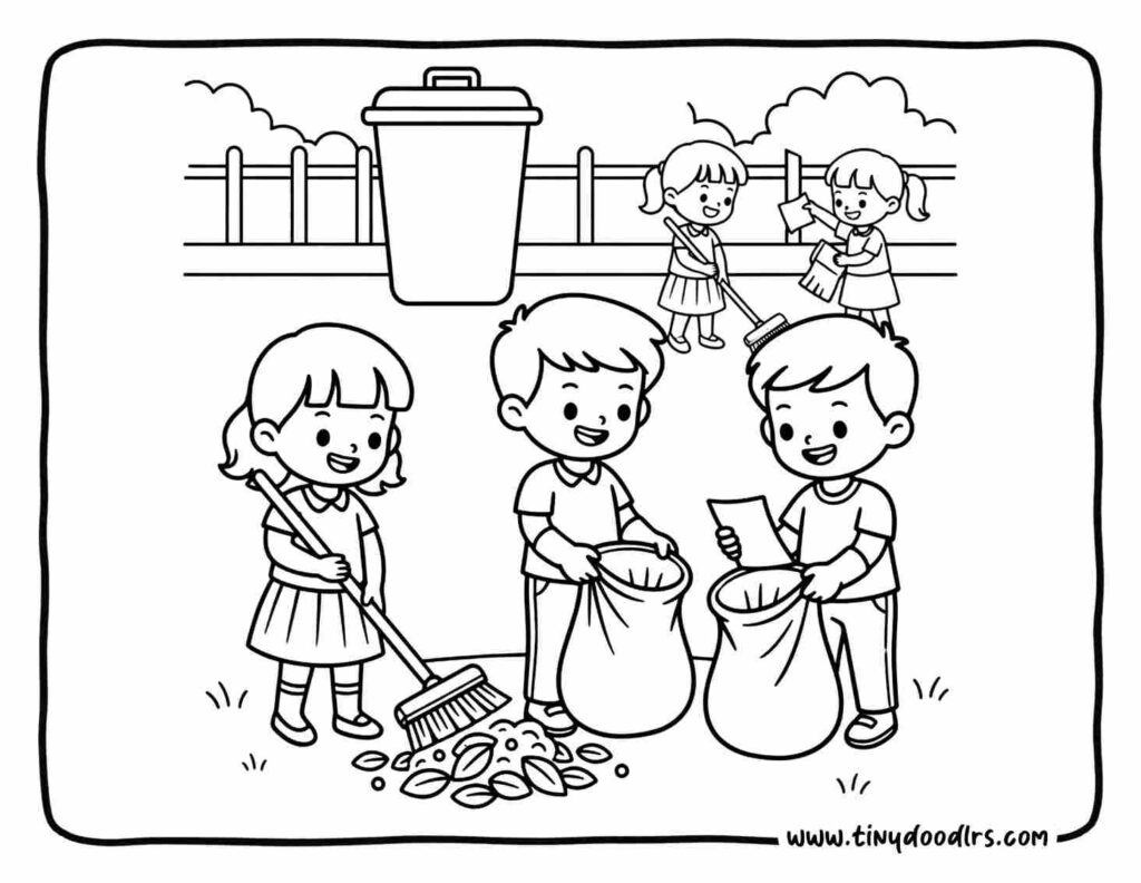india republic day drawing of kids participating in cleanliness drive during Republic Day celebration