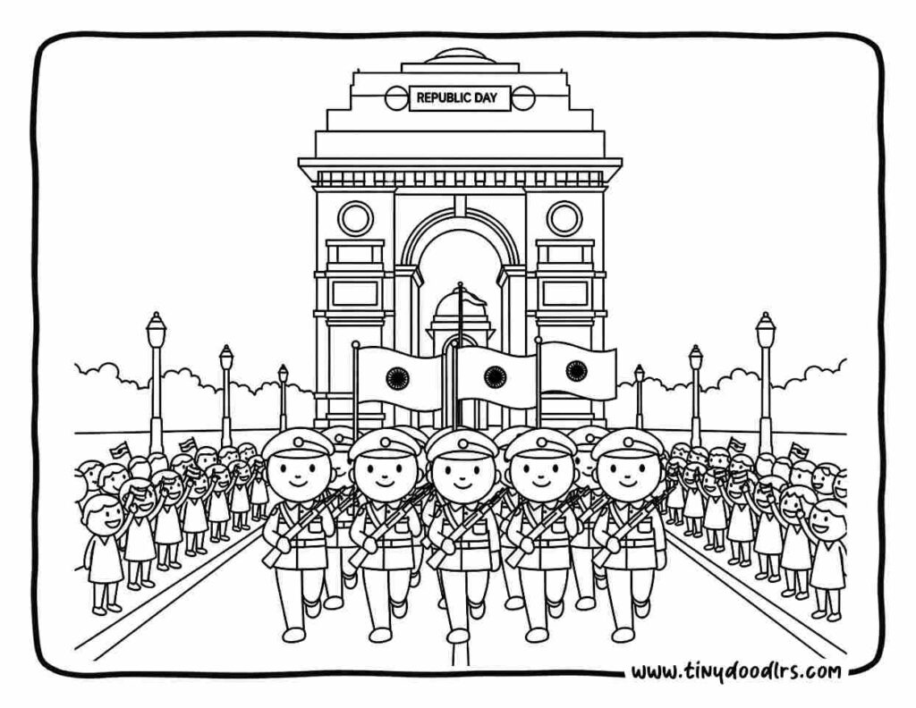 india republic day drawing of India Gate parade