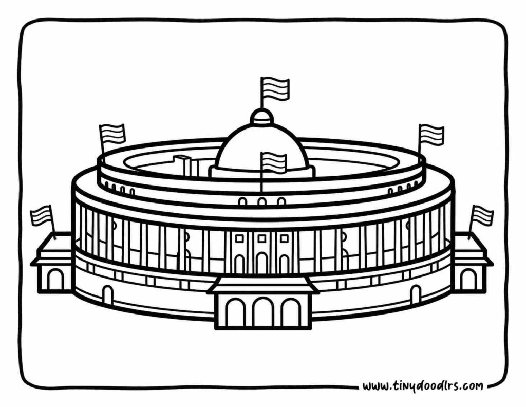 india republic day drawing of simple India Parliament House illustration for kids