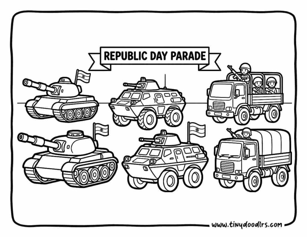 india republic day drawing of army vehicle parade during Republic Day celebration for kids