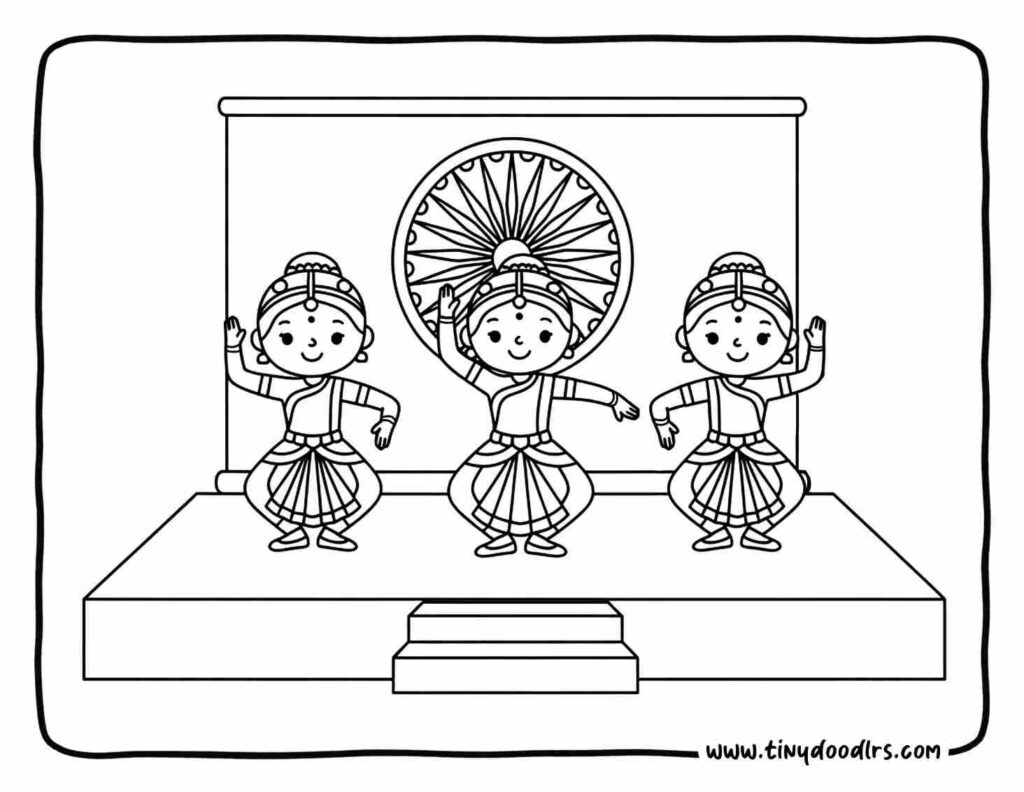 india republic day drawing of Indian cultural dancer performing traditional dance